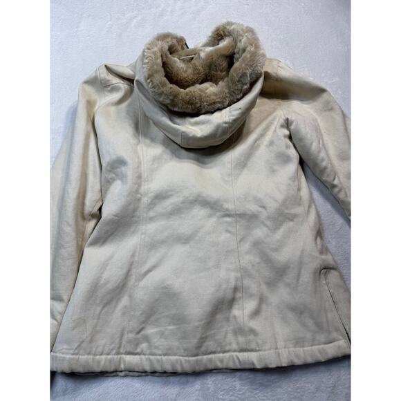 Womens Hemp Hoodlamb Size Medium Jacket Coat Hooded Cream Fur Lined Canvas Heavy - Picture 9 of 12